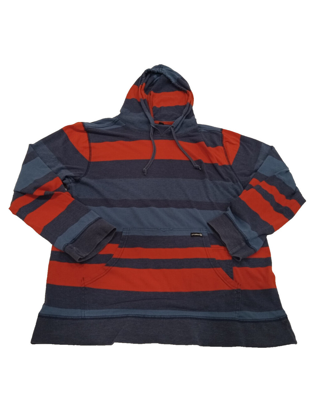 Ocean Current Striped Rugby Hoodie Mens Large Faded Red Blue Kangaroo Pocket L